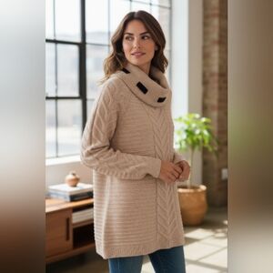 Karl Lagerfeld Beige Cowl Neck Sweater
